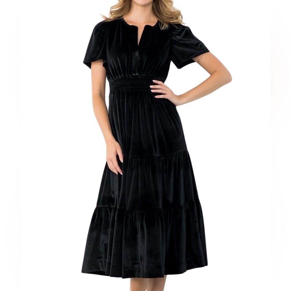 NEW THML SZ LG VELVET TIERED MAXI DRESS
